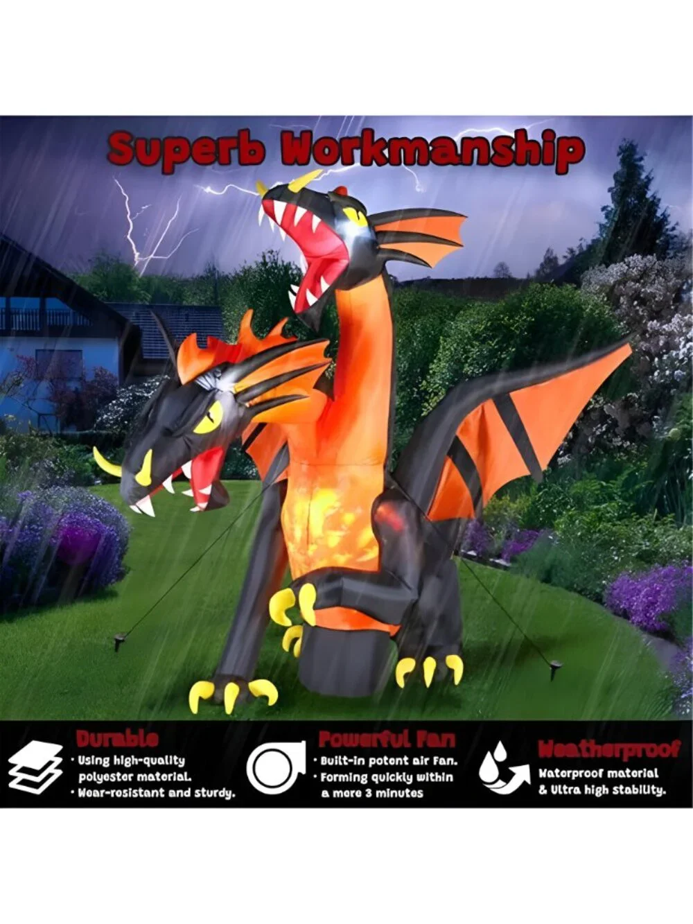 9.5 FT Giant Halloween Inflatable Double Headed Dragon, Blow up Festival Yard